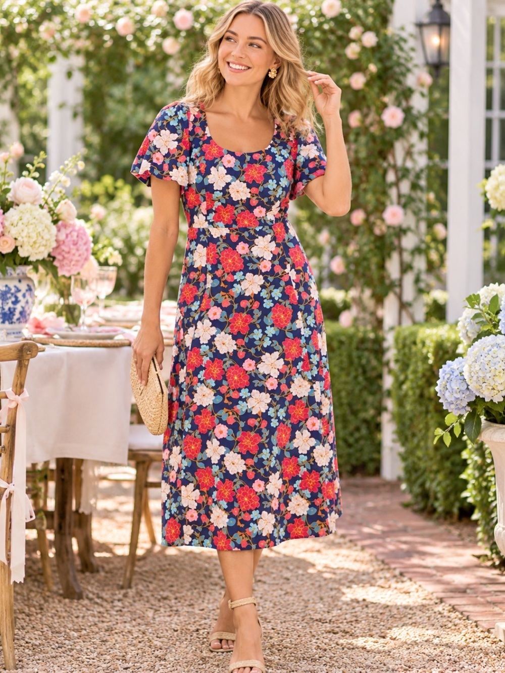 Draper James Julianne Midi Dress Preppy Cottagecore Garden Party Feminine